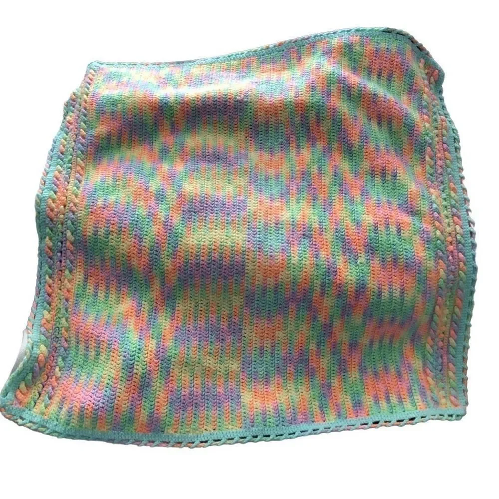 Handmade Pastel Neon Crochet Blanket, 35”x31”